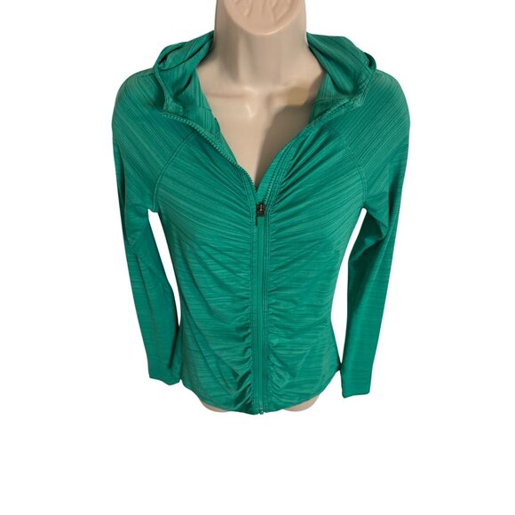 Athleta Circuit Full Zip Size XS Green Hoodie Long Sleeve Thumb Holes EUC - Picture 6 of 7